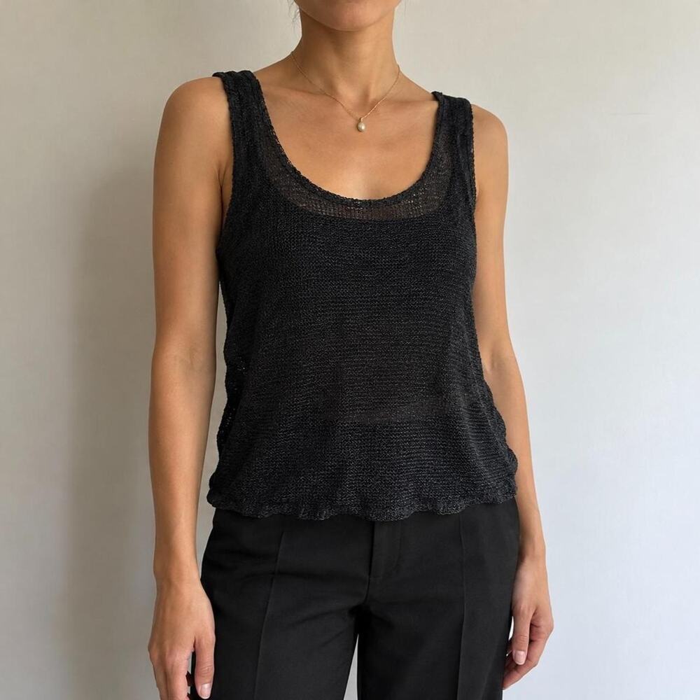 VTG 90s Chic Donna Karan Signature Black Open Knit Tank Top Union Made Sz 12 L